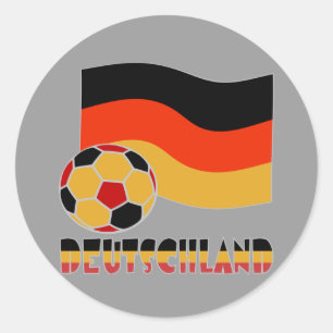 Pegatina Redonda Bandera de Deutschland y Balón de Fútbol Borde Gri