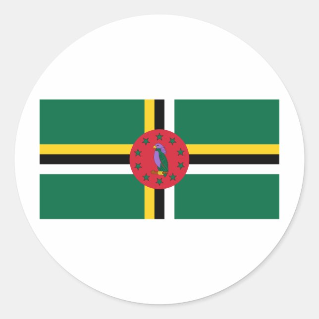 Pegatina Redonda Bandera de Dominica (Anverso)