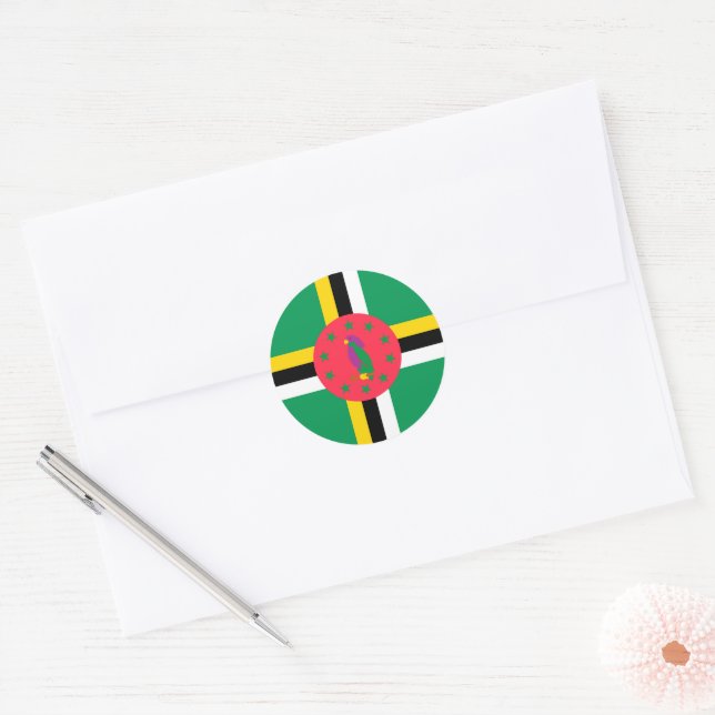 Pegatina Redonda Bandera de Dominica (Sobre)