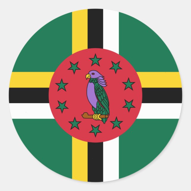 Pegatina Redonda Bandera de Dominica (Anverso)