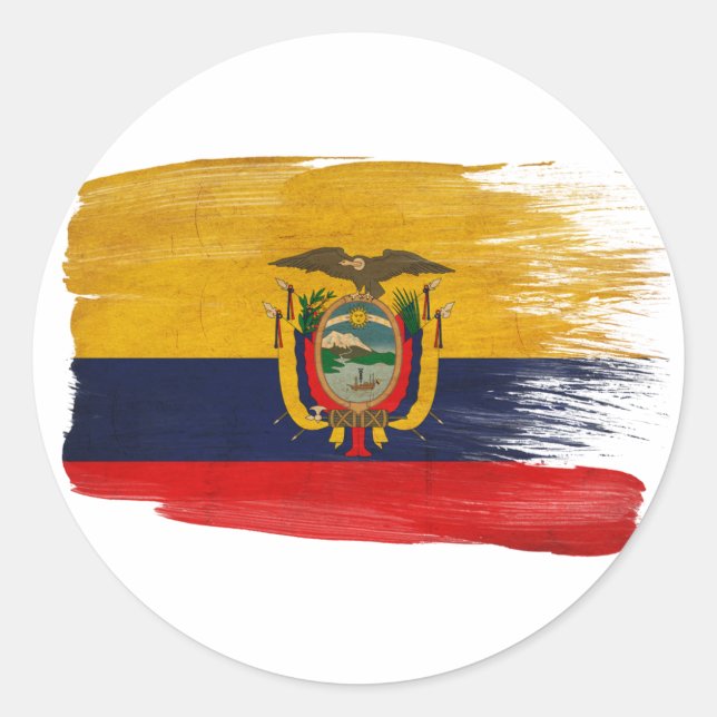 Pegatina Redonda Bandera de Ecuador (Anverso)