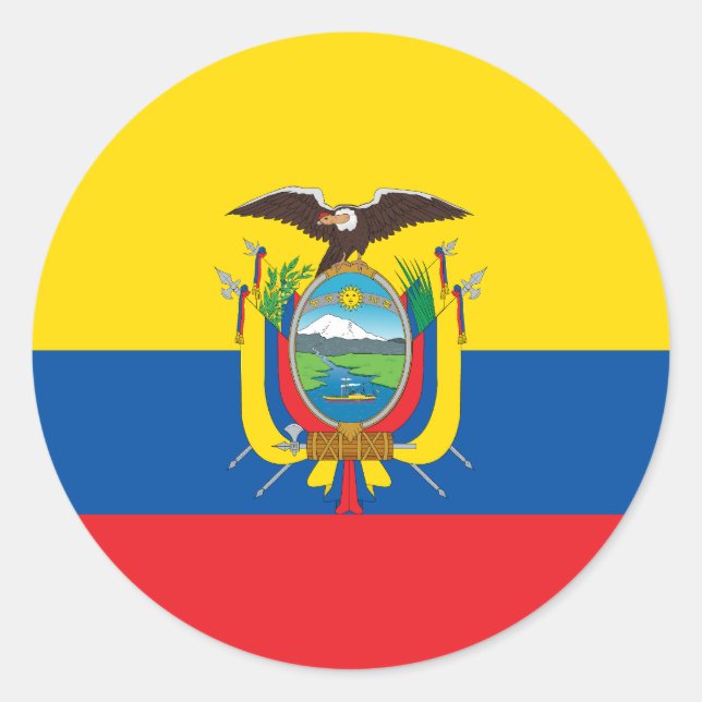 Pegatina Redonda Bandera de Ecuador (Anverso)