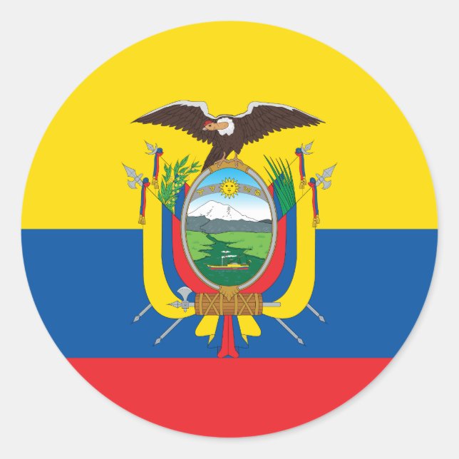 Pegatina Redonda Bandera de Ecuador (ecuatoriano) (Anverso)