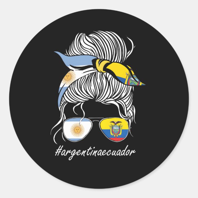 Pegatina Redonda Bandera de Ecuador en Argentina (Anverso)