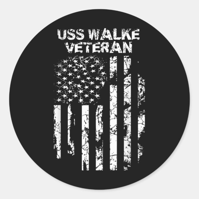 Pegatina Redonda Bandera De Ee.Uss Walke Para Veteranos Militares (Anverso)