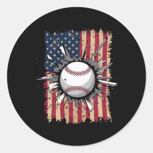 Pegatina Redonda Bandera De Ee.Uu. De Béisbol