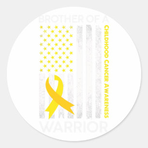 Pegatina Redonda Bandera De Ee.Uu. Hermano De Un Cáncer Infantil Gu