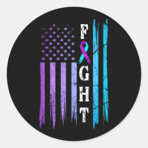 Pegatina Redonda Bandera de EE. UU. Prevención Conciencia Lucha Usa