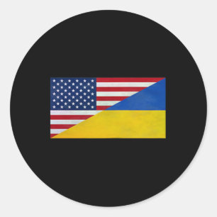 Pegatina Redonda Bandera de EE. UU. y bandera ucraniana - Asociació
