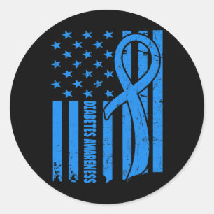 Pegatina Redonda Bandera De Eeuu Guerrero Diabético Diabetes Azules