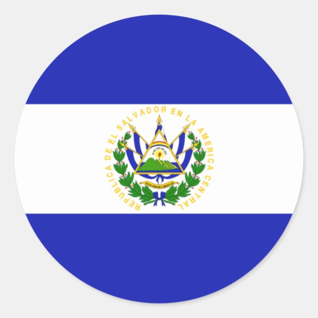 Pegatina Redonda Bandera de El Salvador. (Anverso)