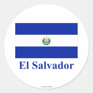 Pegatina Redonda Bandera de El Salvador con nombre