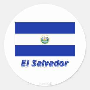 Pegatina Redonda Bandera de El Salvador con nombre