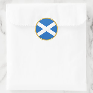 Pegatina Redonda Bandera de Escocia en Círculo Dorado