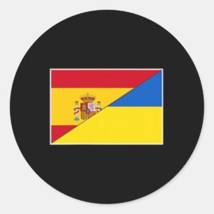 Pegatina Redonda Bandera de España Ucrania Apoyo Español Ucraniano