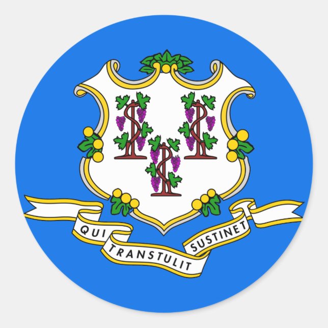 Pegatina Redonda Bandera de estado de Connecticut (Anverso)
