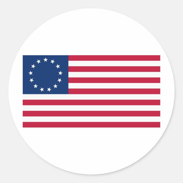 Pegatina Redonda Bandera de Estados Unidos 13 estrellas Betsy Ross (Anverso)