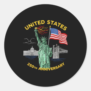 Pegatina Redonda bandera de Estados Unidos aniversario 250 america