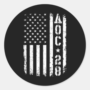 Pegatina Redonda Bandera De Estados Unidos Aoc 2028