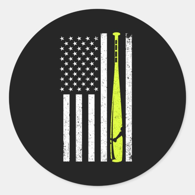 Pegatina Redonda Bandera de Estados Unidos Béisbol América Bat Pitc (Anverso)