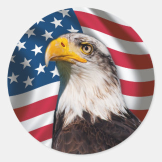 Pegatina Redonda Bandera de Estados Unidos con águila calva