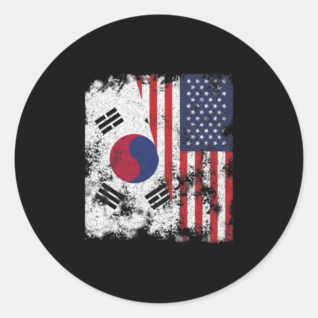 Pegatina Redonda Bandera de Estados Unidos de Corea del Sur - mitad (Anverso)