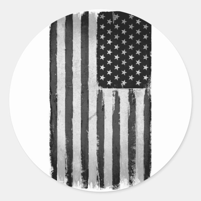 Pegatina Redonda Bandera de Estados Unidos en blanco y negro (Anverso)