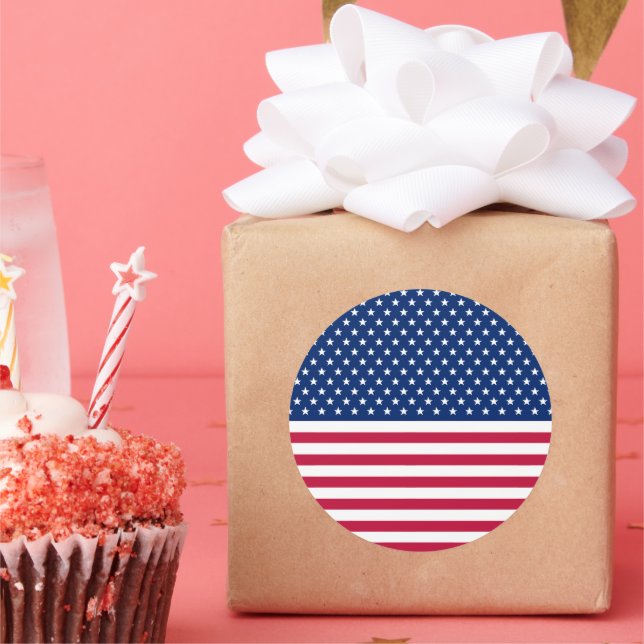 Pegatina Redonda Bandera de Estados Unidos Estrellas patrióticas Ti (Fiesta)