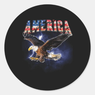 Pegatina Redonda Bandera De Estados Unidos Fuente Águila Flashes Pa