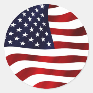 Pegatina Redonda Bandera de Estados Unidos ondeando