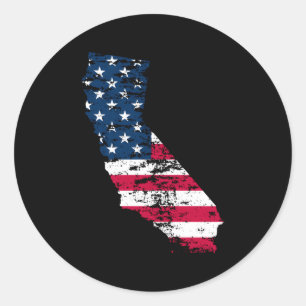 Pegatina Redonda Bandera De Estados Unidos Patriótica De California