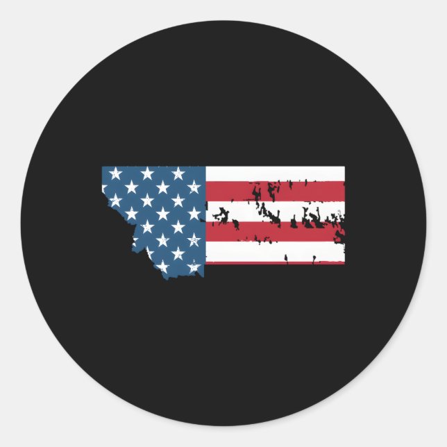 Pegatina Redonda Bandera De Estados Unidos Patriótica De Montana Pa (Anverso)