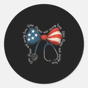 Pegatina Redonda Bandera De Estados Unidos Stethoscope Coquette Bow