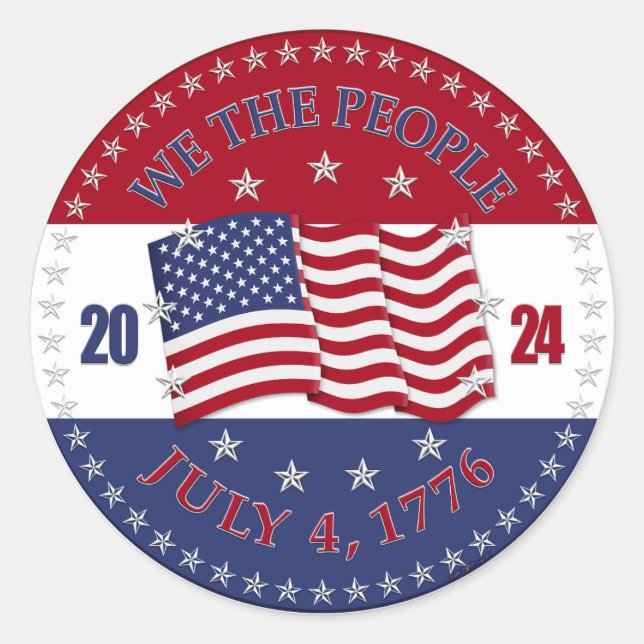 Pegatina Redonda Bandera de Estados Unidos We the People 2024 (Anverso)