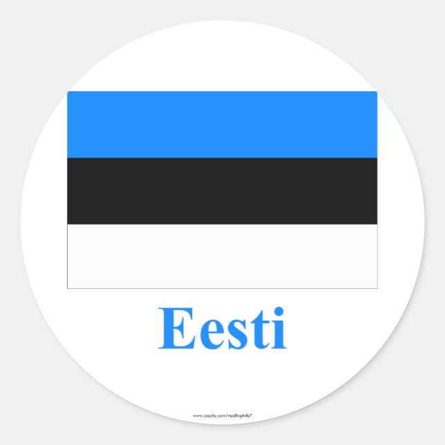 Pegatina Redonda Bandera de Estonia con nombre en estonio (Anverso)