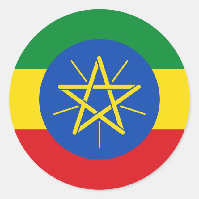 Pegatina Redonda Bandera de Etiopía (Anverso)