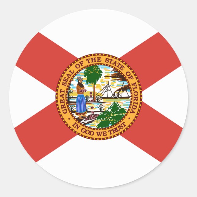 Pegatina Redonda Bandera de Florida (Anverso)