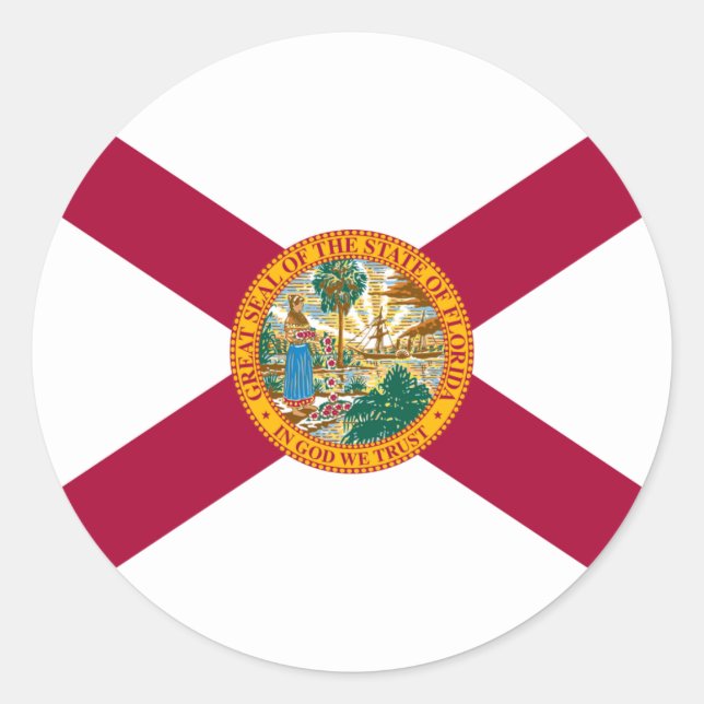 Pegatina Redonda Bandera de Florida, Bandera de Florida (Anverso)