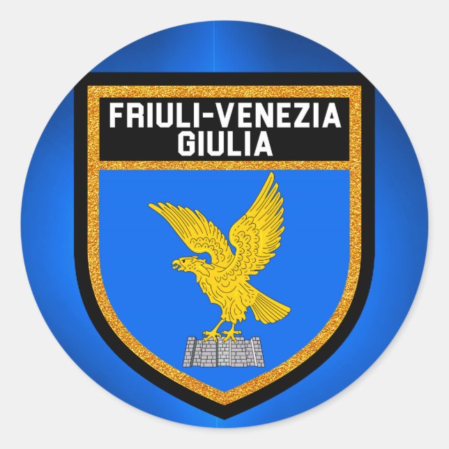 Pegatina Redonda Bandera de Friuli-Venezia Giulia (Anverso)