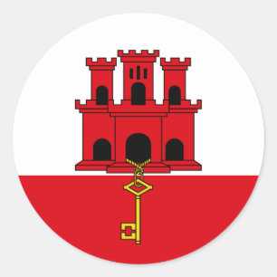 Pegatina Redonda Bandera de Gibraltar. Gran Bretaña, de ultramar