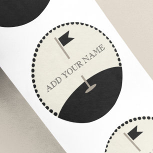 Pegatina Redonda Bandera de golf con texto personalizado