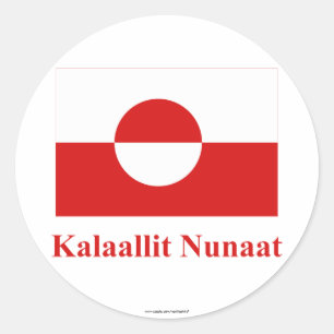 Pegatina Redonda Bandera de Groenlandia con nombre en Kalaallisut