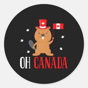 Pegatina Redonda Bandera de Groundhog Canadiense Feliz Día de Canad