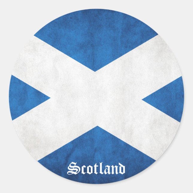 Pegatina Redonda Bandera de Grunge de Escocia (Anverso)