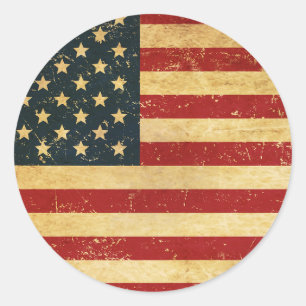 Pegatina Redonda Bandera de Grunge Vintage de Estados Unidos