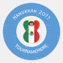 Pegatina Redonda Bandera de Hanukkah Ángel Mexicano Redonda Persona