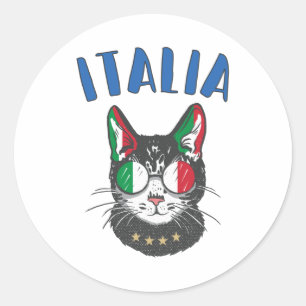 Pegatina Redonda Bandera de hincha italiana de mascota de gato de f