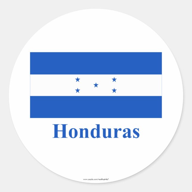 Pegatina Redonda Bandera de Honduras con nombre (Anverso)