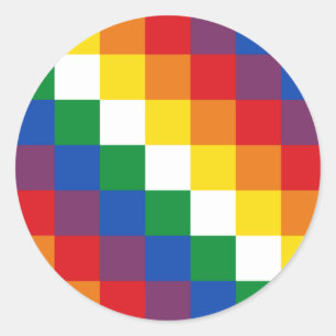 Pegatina Redonda Bandera de Huipala/Wipala. Qulla andino Suyu.