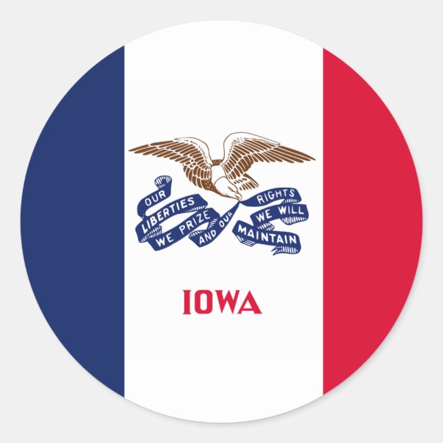 Pegatina Redonda Bandera de Iowan, Bandera de Iowa (Anverso)